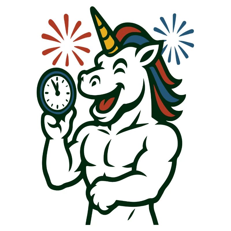 Starkes Einhorn-Zeit-Illustrationsmaskottchen