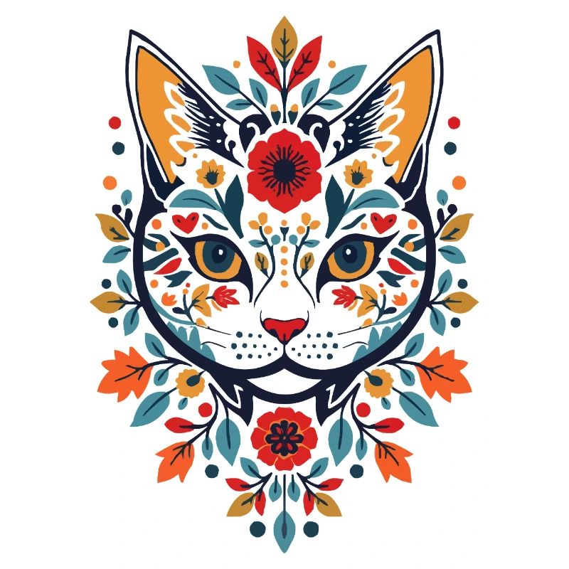 Chat fleur dans le style folklorice