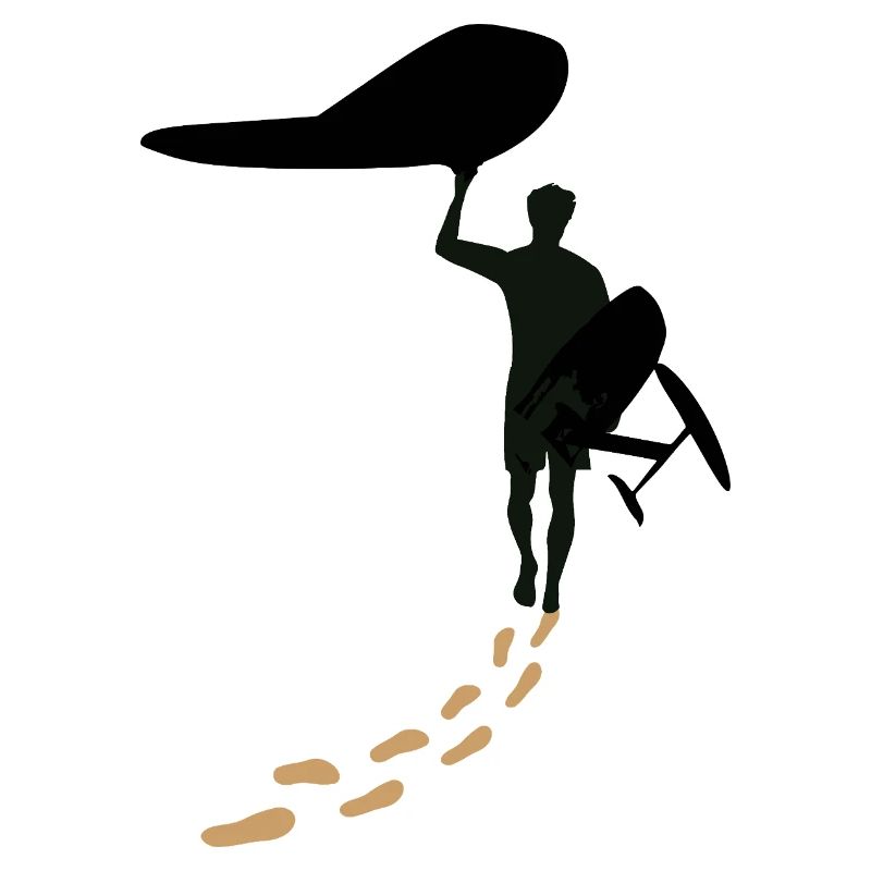 Wingfoiler mit Fusstapfen