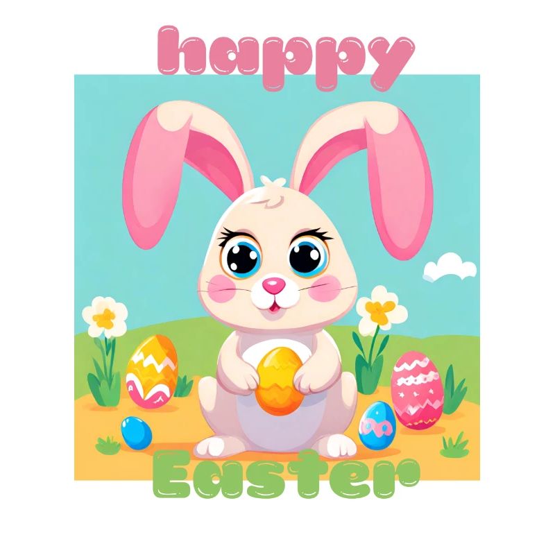 Cute Easter Bunny - Happy Easter with Eggs Kawaii