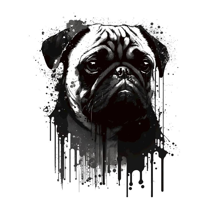 Pug stencil design white and black
