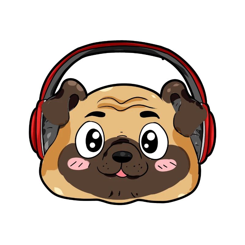 Mops mit Kopfhörer