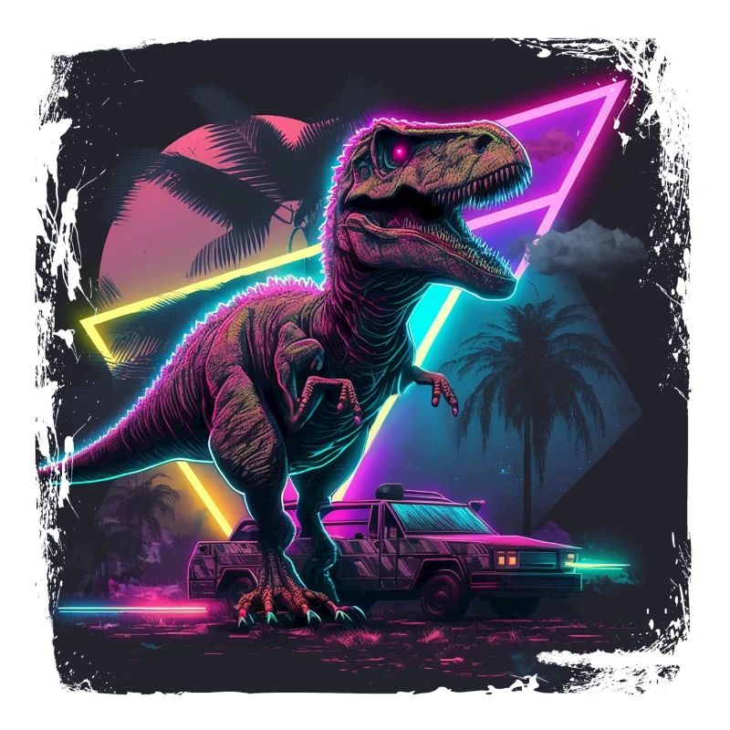 80s Synthwave Design mit Dinosaurier