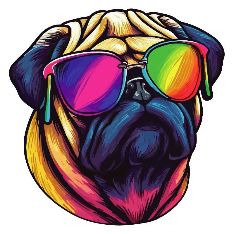 Mops Hund mit bunter Sonnenbrille