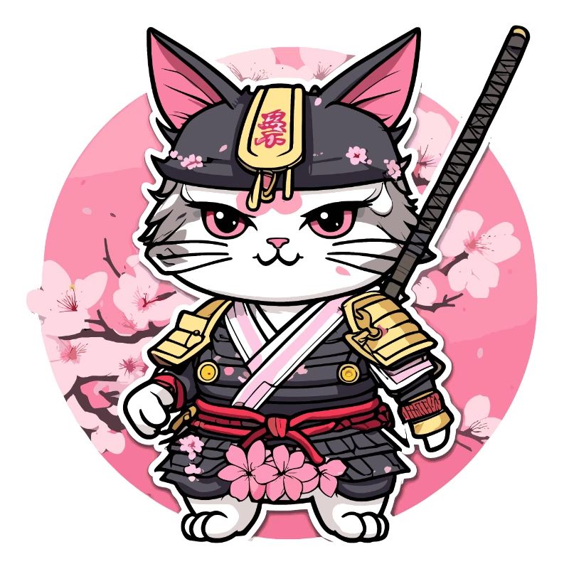 Samurai Cat & Cherry Blossoms #6
