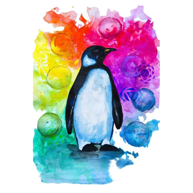 Buntes Pinguin-Aquarell