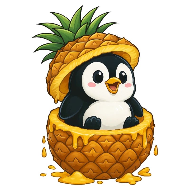 Cute Penguin Cartoon Pineapple Fruit Whimsical