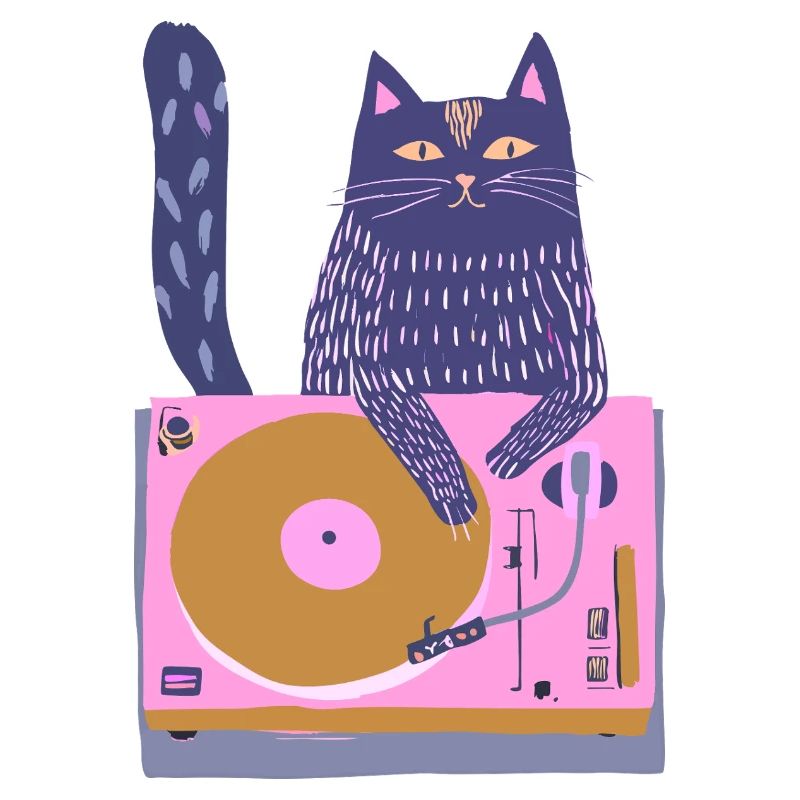 DJ Chat violet sur une platine rose