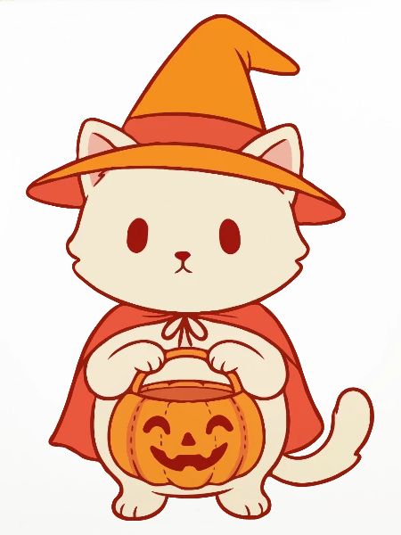 Kätzchen im Halloween Hexenhut