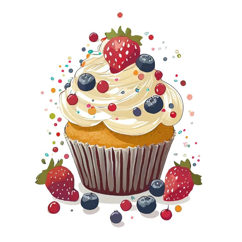 Cupcake oder Muffin mit Creme und Beeren