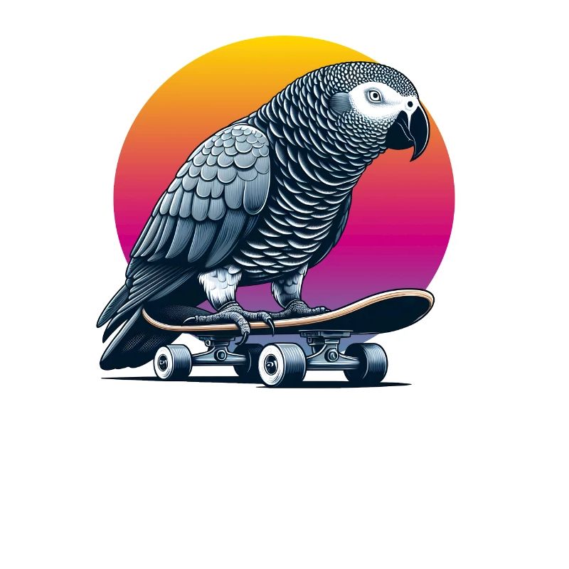 Graupapagei auf Skateboard