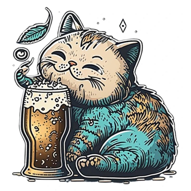 Glückliche Katzemit Bier
