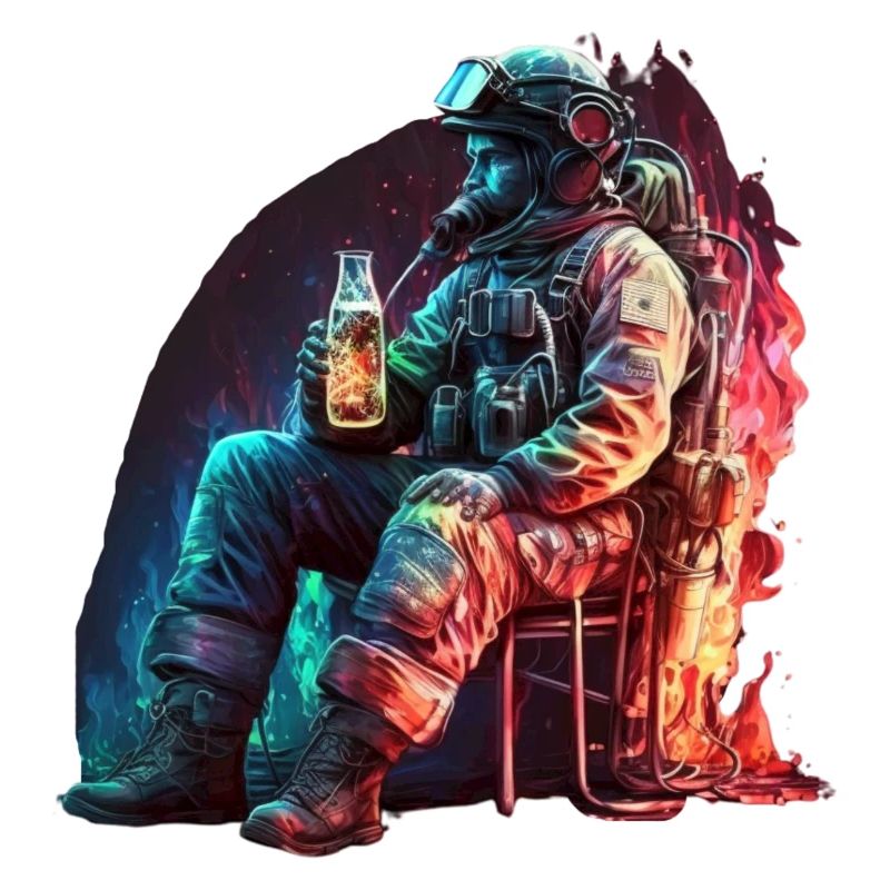 Firefighter enjoying a beer in the fire