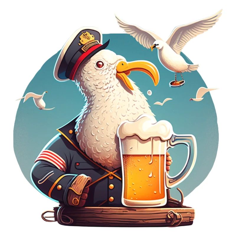 Lutsiger Kapitän Möwe mit Bier
