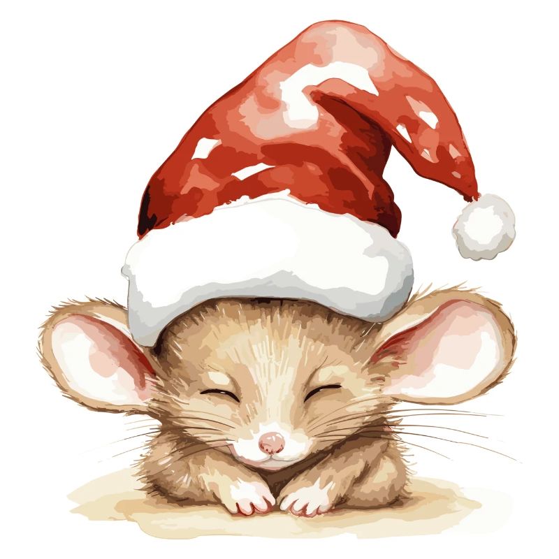 Mouse in a cuddly Christmas hat
