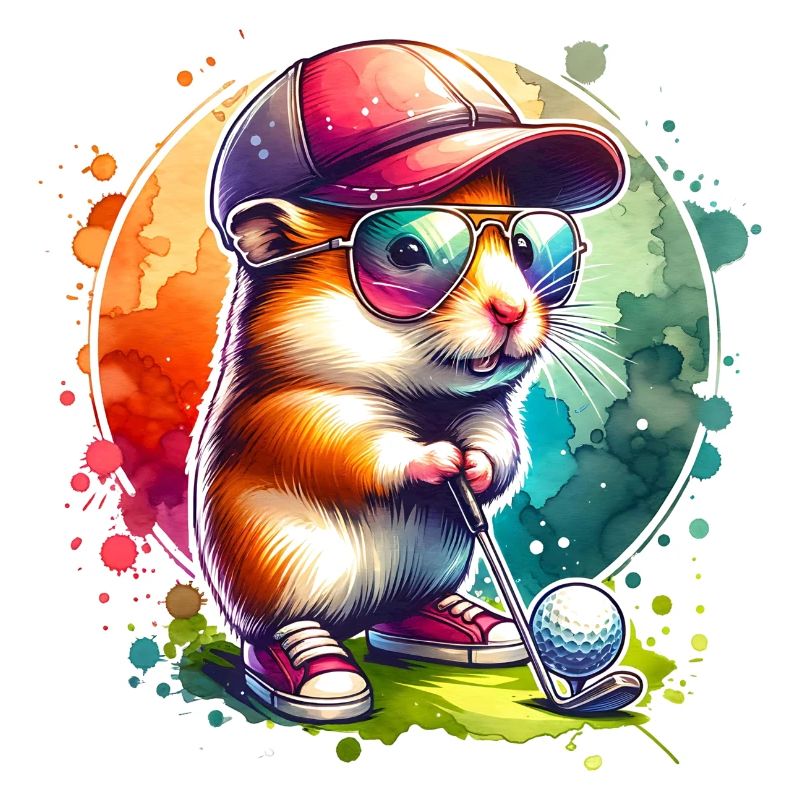 Funny hamster golfer on the golf course