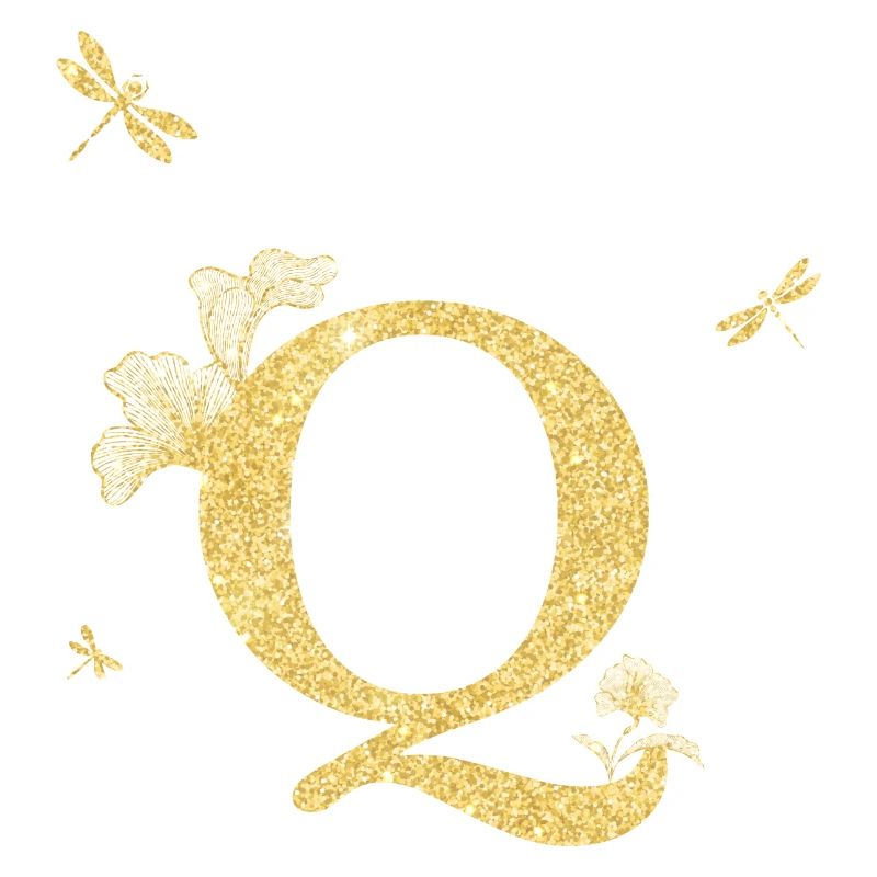 Buchstabe Q Glitzer Gold Libelle - Geschenkidee