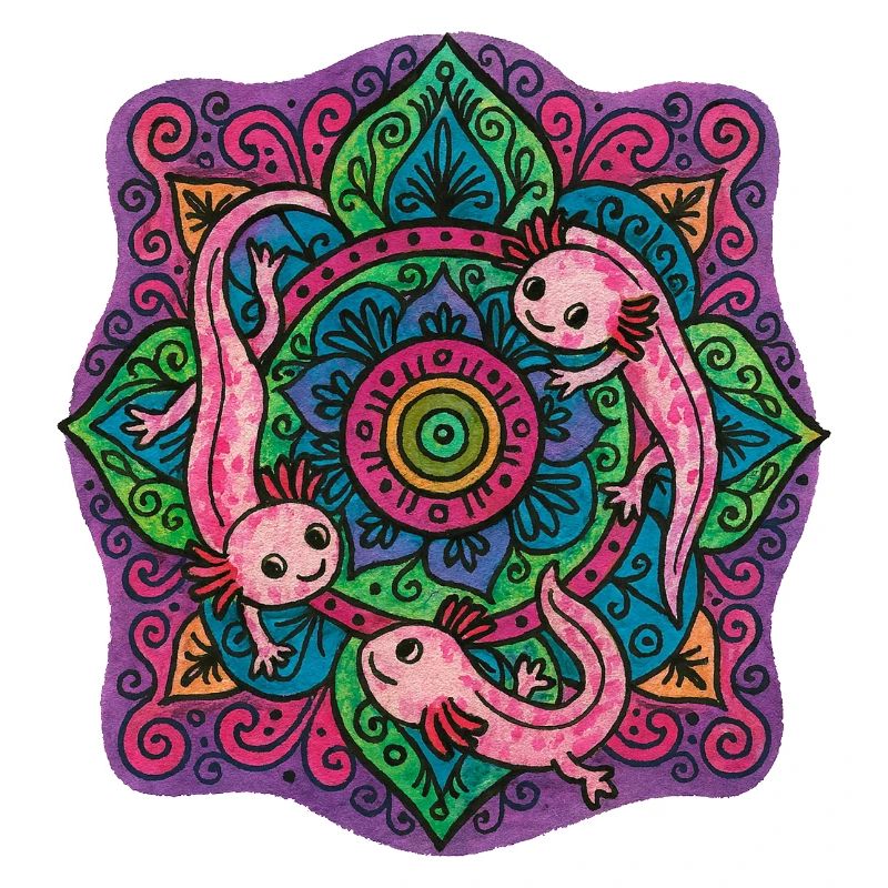 Conception de mandala Axolotl rose mignon