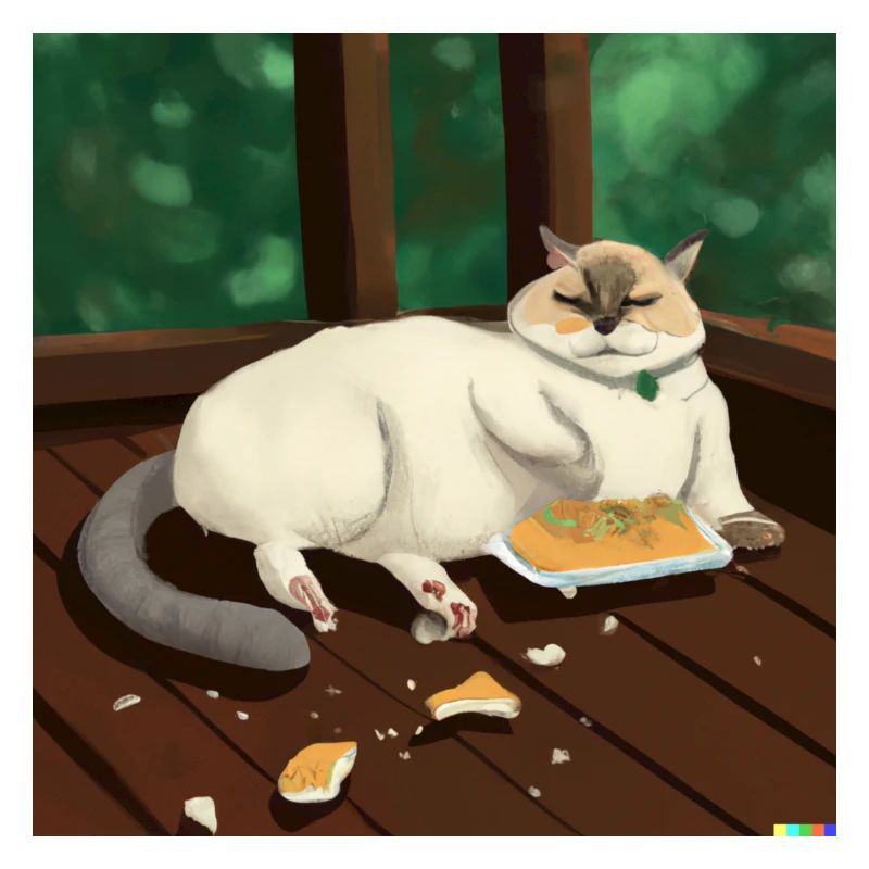 Cat makes himself comfortable and eats