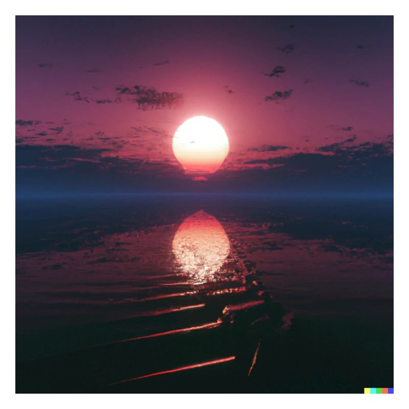 Coucher de soleil synthwave à l’horizon