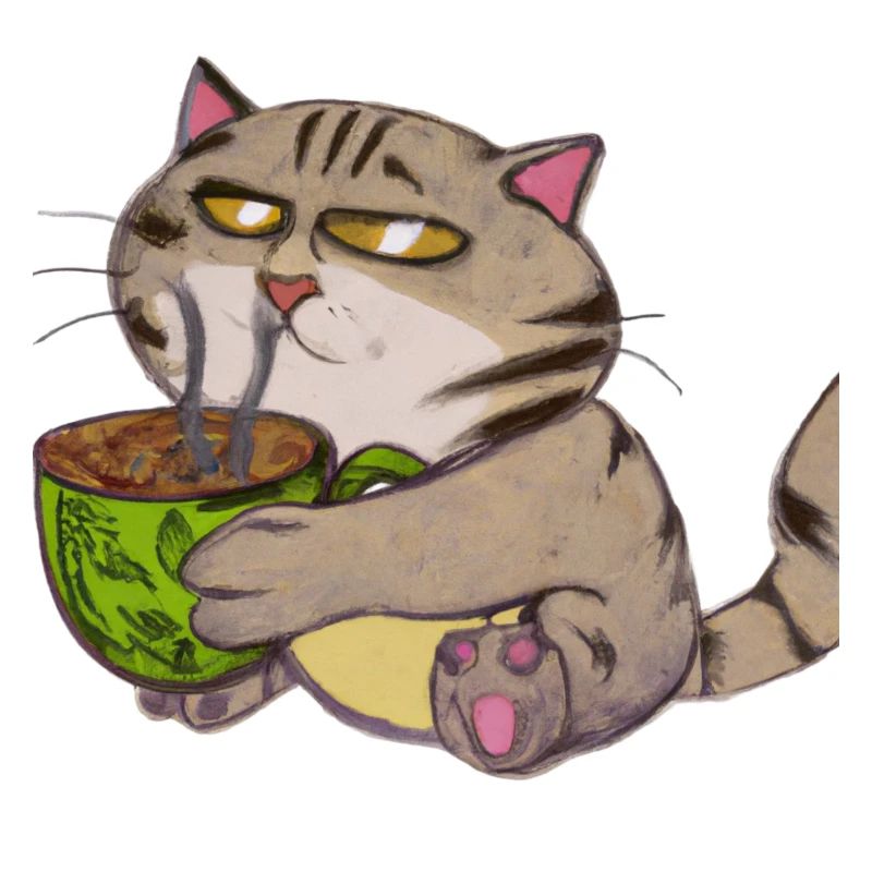 Le chat boit un café
