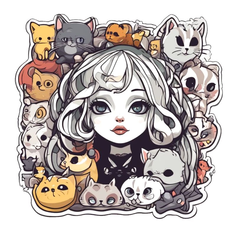 Gothic-Mädchen und Katzen