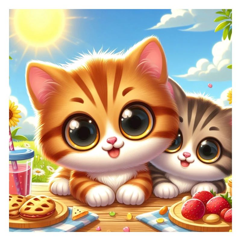 2 chatons d’été mignons à table en mangeant