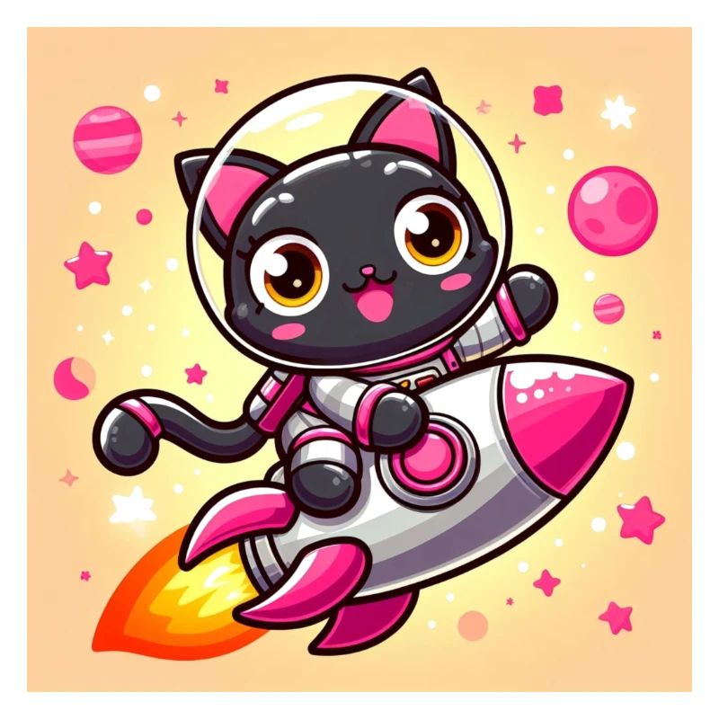 Space Kitty on rocket in space