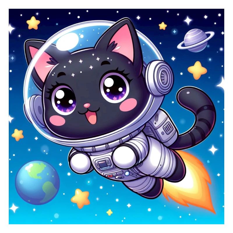 Chat mignon de l’espace avec jetpack dans l’espace