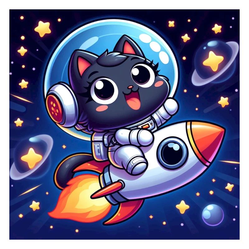Chat mignon de l’espace dans l’espace sur une fusée