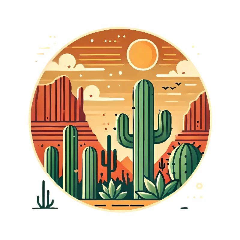 Coucher de soleil dans le désert avec paysage de cactus
