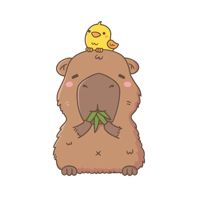 Mignon Capybara avec oiseau jaune