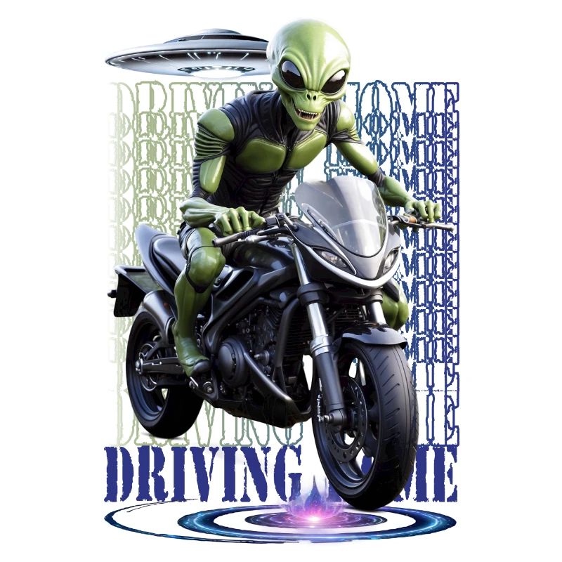Alien auf Motorrad