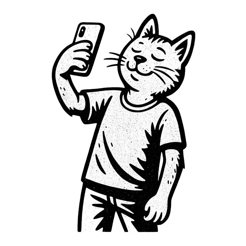 Selfie-Katze im Sketchstil