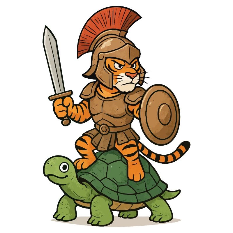 Gladiator Tiger auf Schildkröte