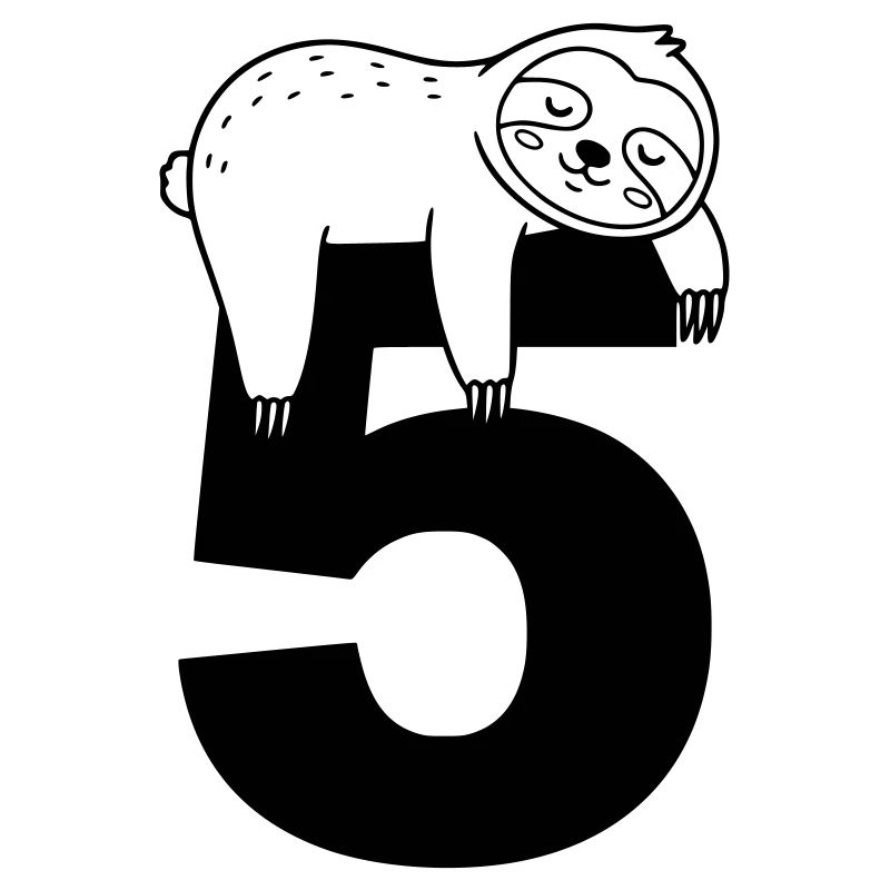 Sleeping sloth on the number five