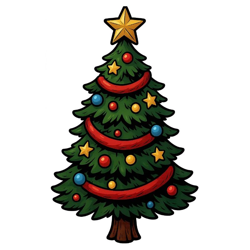Comic Christmas tree colorfully decorated