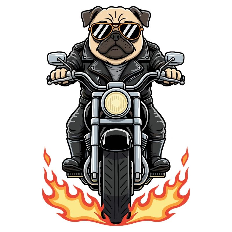 Cool Biker Pug Motorradflammen