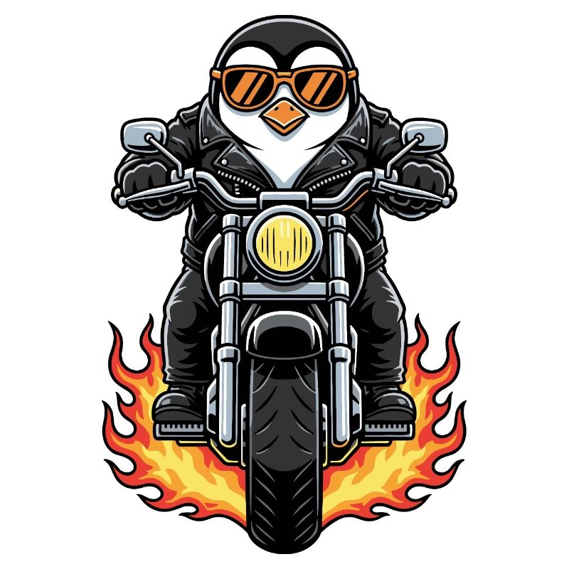 Cooler Biker Penguin Motorradflammen