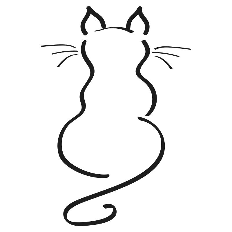 Cat Minimalist Line Back Plain Thick