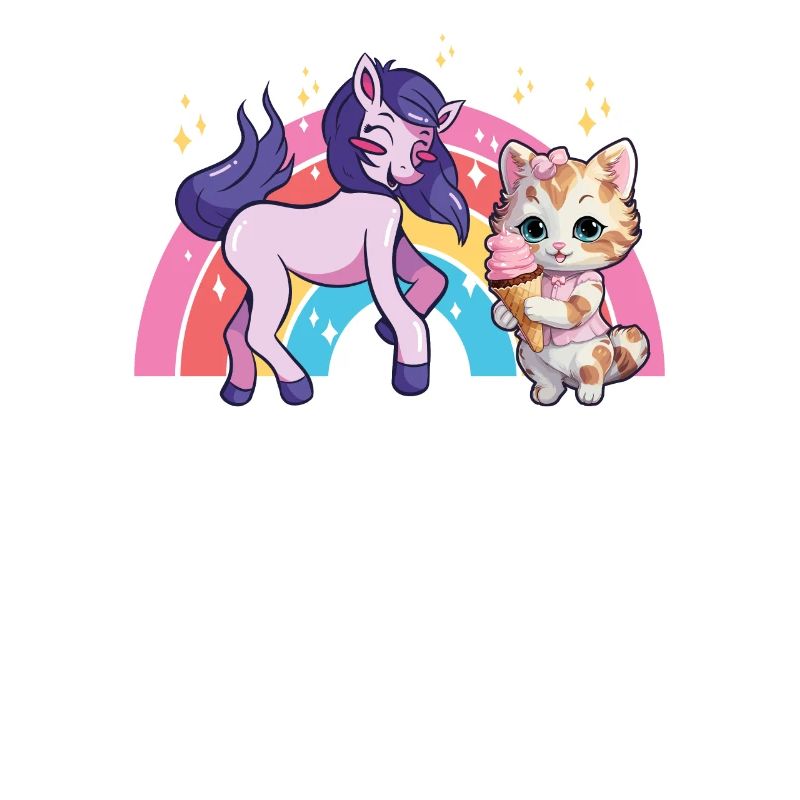 Katze Kätzchen-Mädchen Pferde-Mädchen Eiscreme