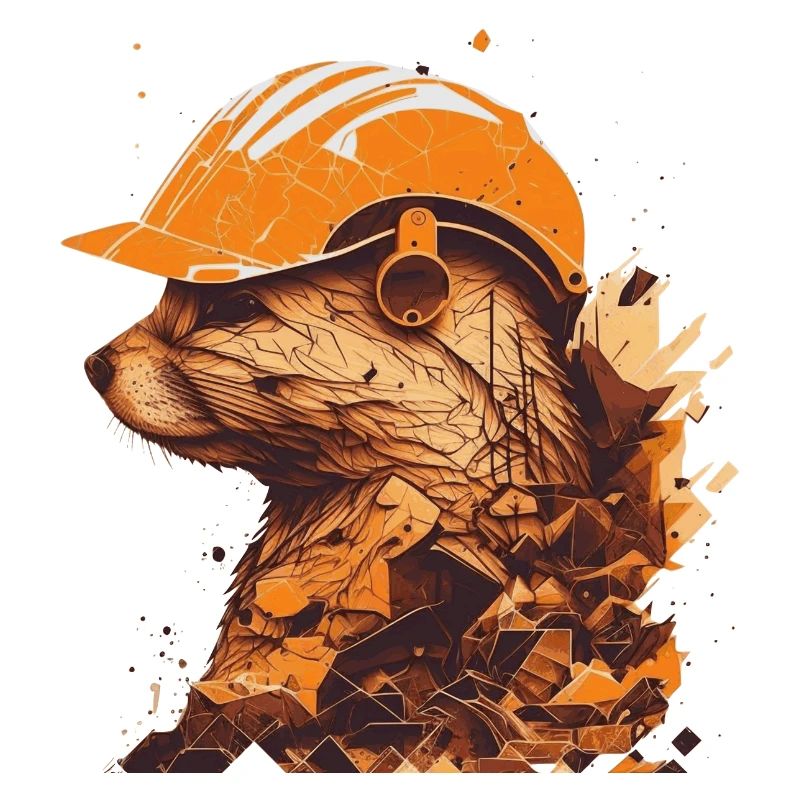 Ferrets as construction workers with yellow construction helmets