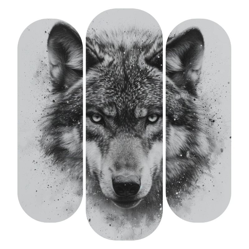Triptychon Schwarz-Weißer Wolf