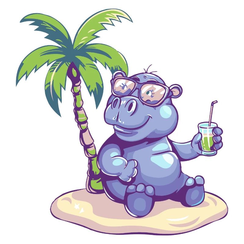 Nilpferd Sommer Strand Comic