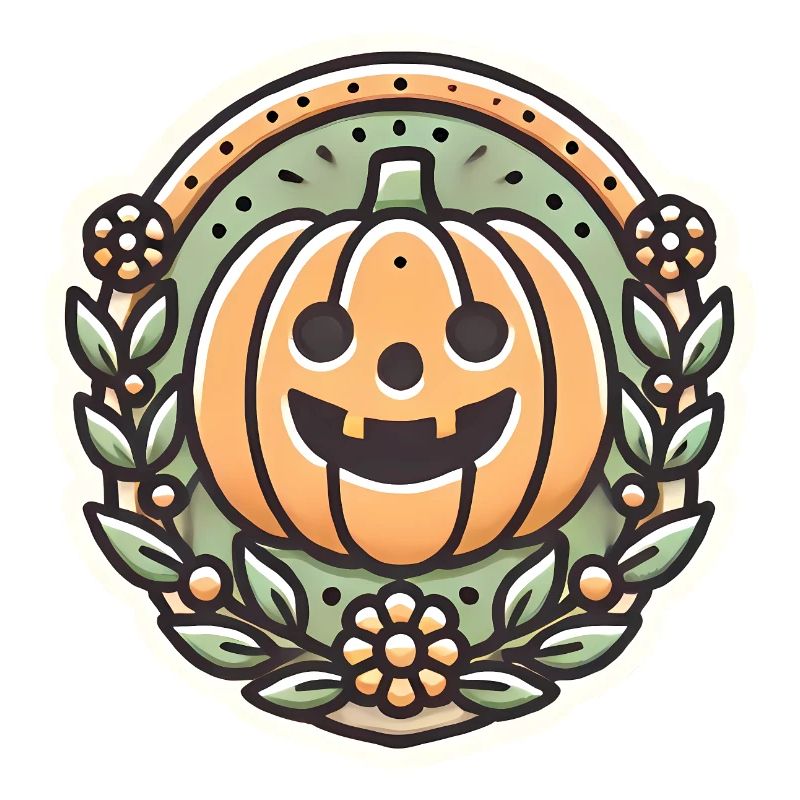 Vintage Halloween Pumpkin Wreath Badge