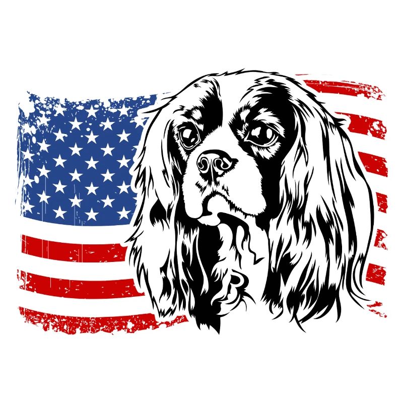 Cavalier King Charles Spaniel US America Flag