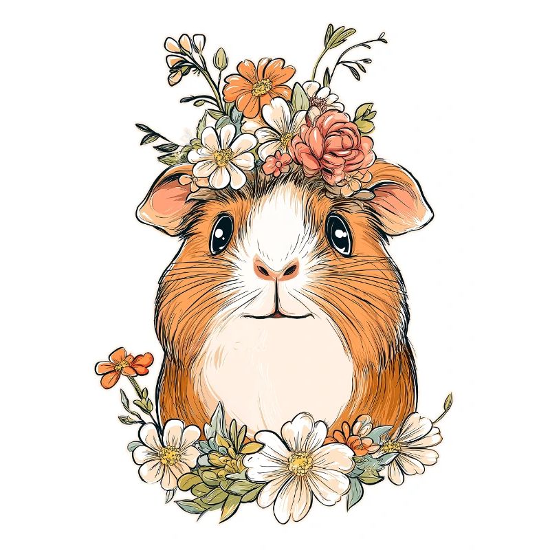 Cochon d’Inde avec des fleurs