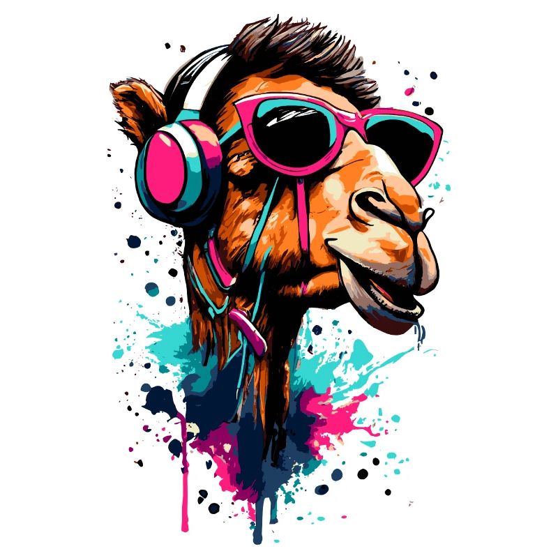 Kamel Dromedar Farbenfroh mit Kopfhörer - DJ Kamel