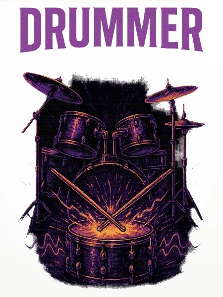 Neon-Lila Drumset Illustration Drummer