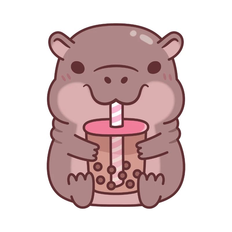 Cute Hippo Drinking Bubble Tea